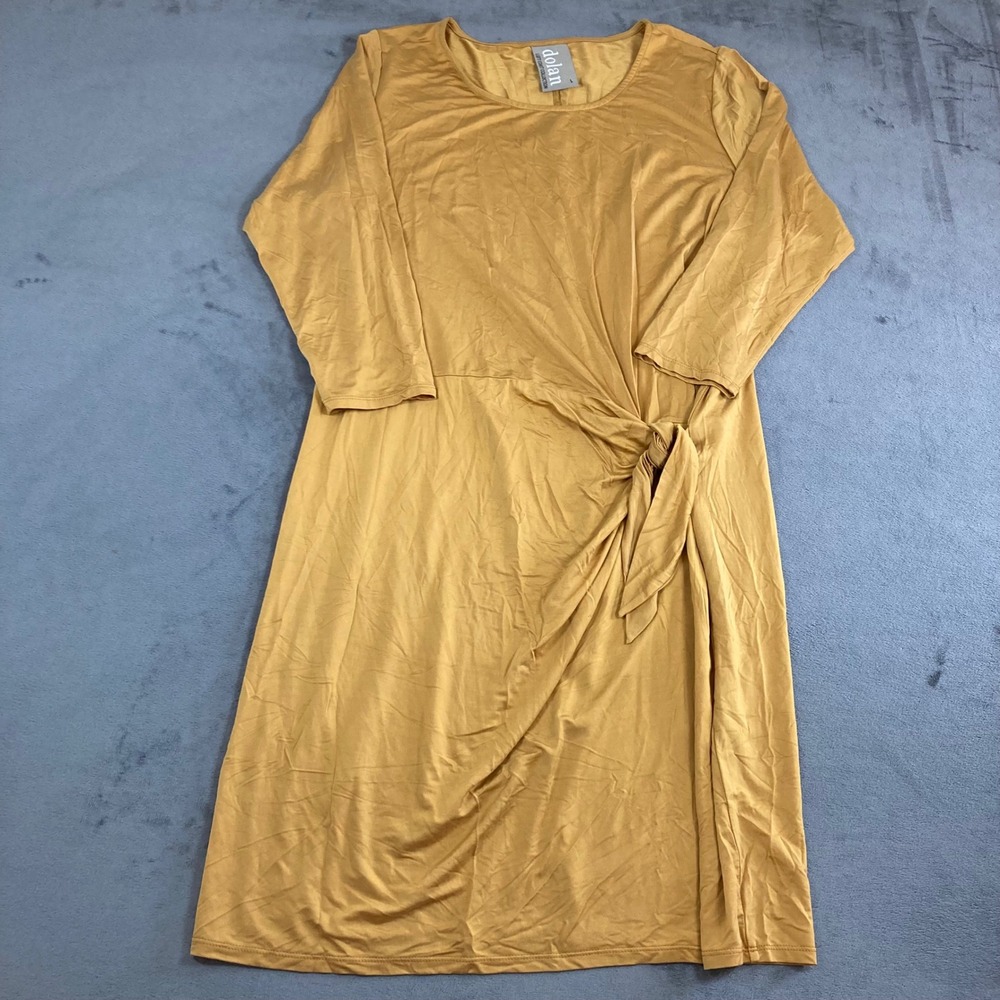 Dolan Left Coast Collection Mustard Yellow Cupro Side Tie Midi Dress Large